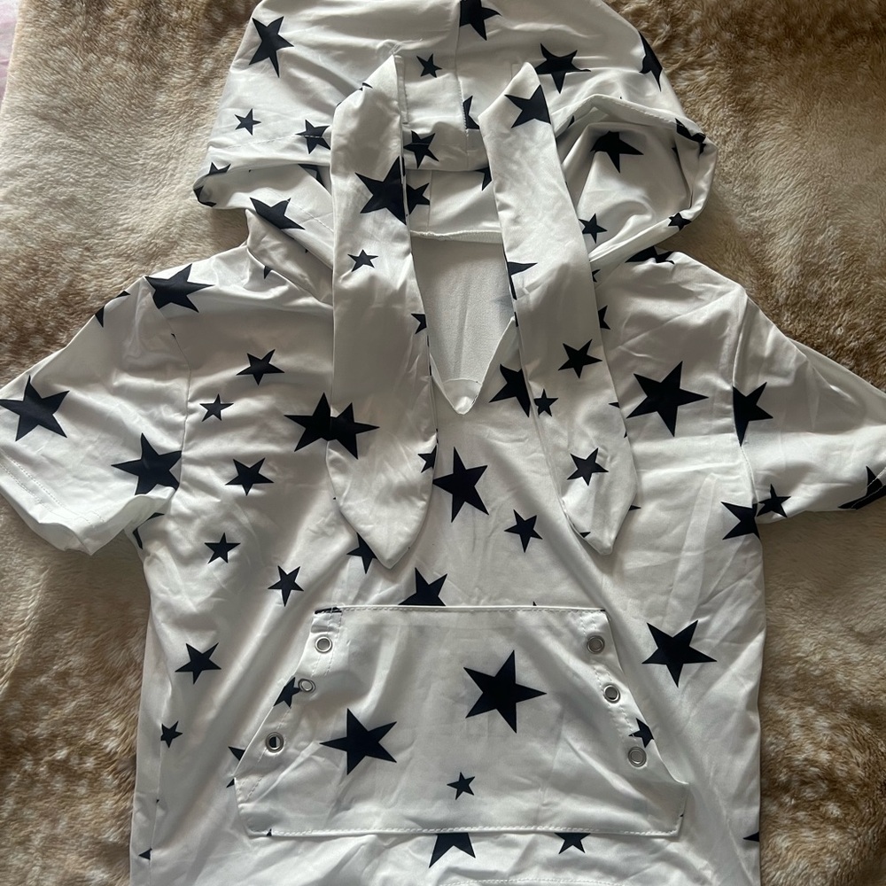 White Hoodie with Black Star Pattern